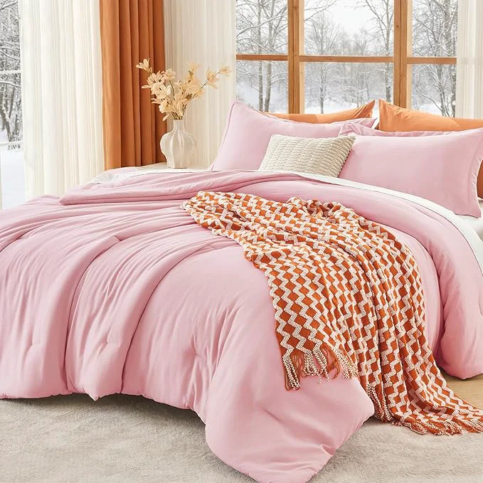 Clean MUXHOMO Pink Full Comforter Sets All Season Ultra Soft Down Bedding – 3 Piece Lightweight Bed Set Includes 1 Comforter 82 quot x86 quot and 2 Pillow Shams 20 quot x26 quot User-Friendly