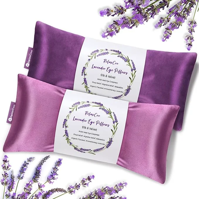World-Class RelaxCoo Lavender Eye Pillow for Relaxation Weighted Eye Mask Heated for Luxury