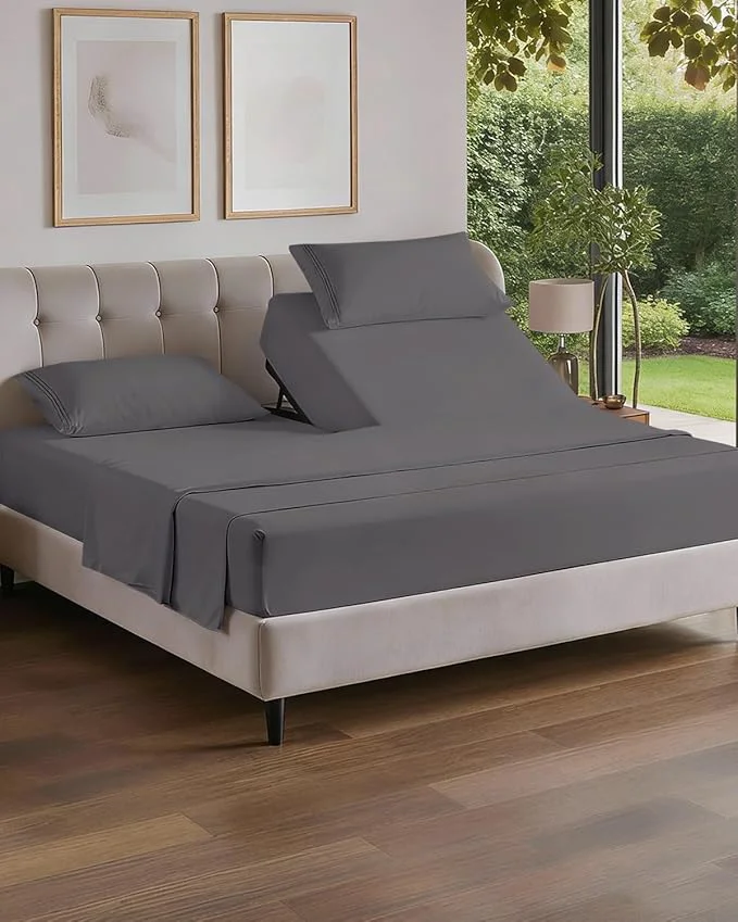 Contemporary Flex Top Split Head King 4 Piece Sheet Set – Comfy Breathable amp Cooling Bed Sheets Set – Hotel Luxury Bedding for Women Men Kids Teens Boys amp Girls – Deep Pockets Soft and Oeko-Tex – Dark Grey Expertly Made