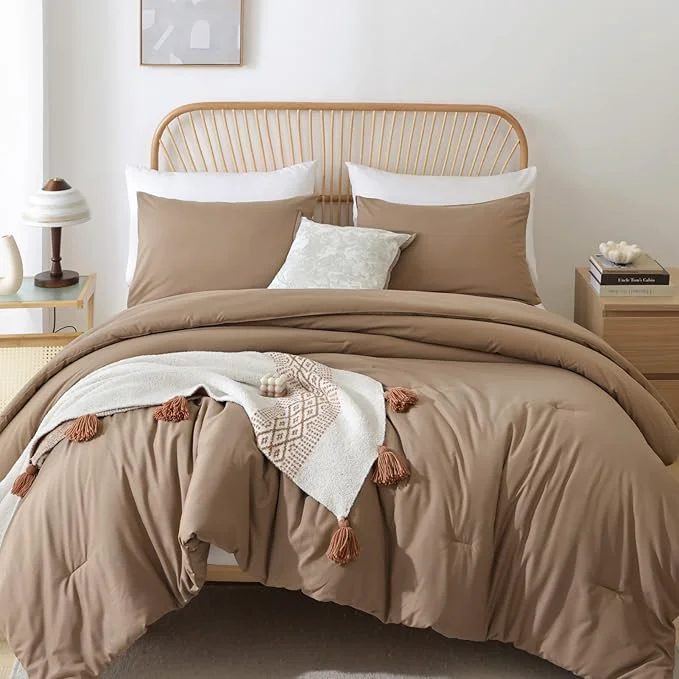 Fine ROSGONIA Full Size Comforter Sets for Girls Boys Kids Dark Khaki 3pcs Comforter Full Size 1 Comforter amp 2 Pillowcases Lightweight Dorm Bedding Sets Practical