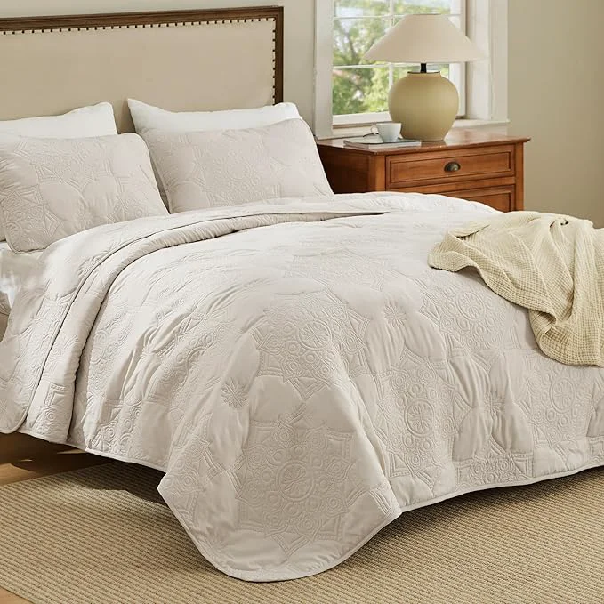 Dependable Bedsure Quilts Queen Size – Beige Bedspread Queen Size amp Lightweight Comforter Modern Coverlet with Mandala Pattern Ultra Soft All-Season Bedding 90 x 96 Inches Stitch- Quilting Ultra Soft Lightweight Machine Washable Pet-Friendly Relaxed