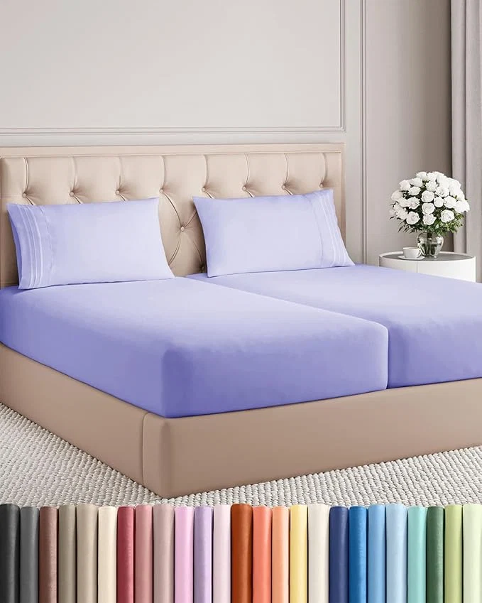 Superior Split King Size 5 Piece Sheet Set – Comfy Breathable amp Cooling Bed Sheets Set – Hotel Luxury Bedding for Women Men Kids Teens Boys amp Girls – Deep Pockets Soft Wrinkle – Oeko-Tex – Lavender High-Quality