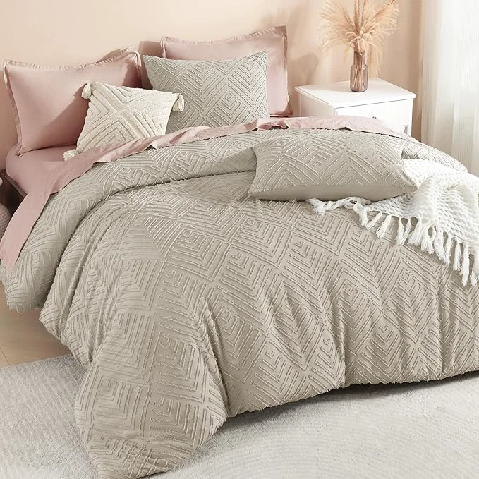 Verified Litanika Comforter King Size Set Oatmeal 3 Pieces Boho Tufted Farmhouse Bedding Comforter Sets Lightweight Fluffy Comforter Bed Set for All Season 104x90In Comforter and 2 Pillowcases Optimized