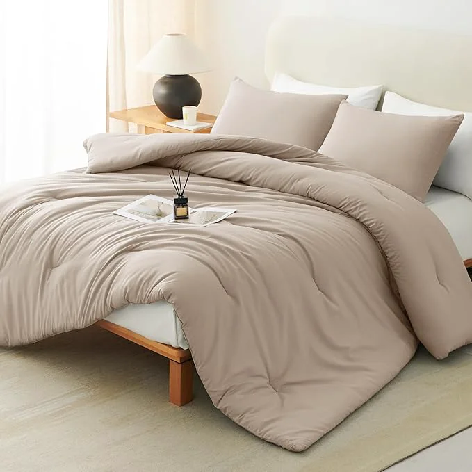 Comfortable CozyLux Queen Comforter Set Wheat 3 Pieces Solid Comforters Queen Size Breathable Quilted Bedding Sets Luxury Soft Lightweight Bed Set with Down Comforter and 2 Pillowcases All Seasons Outstanding