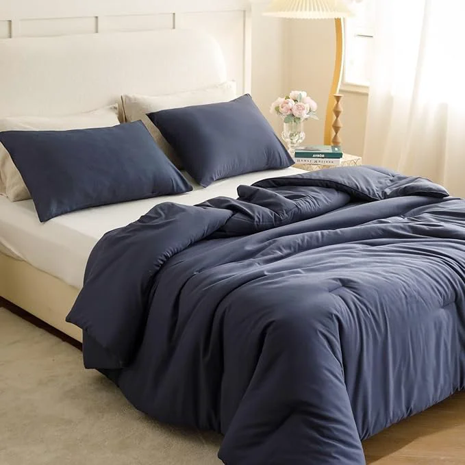 Advanced ROSGONIA Oversized King Comforter 120×98 3pcs Oversized Comforter 1 Navy Blue Comforter amp 2 Pillowcases Lightweight Warm Bedding Set Blanket Quilts Secure