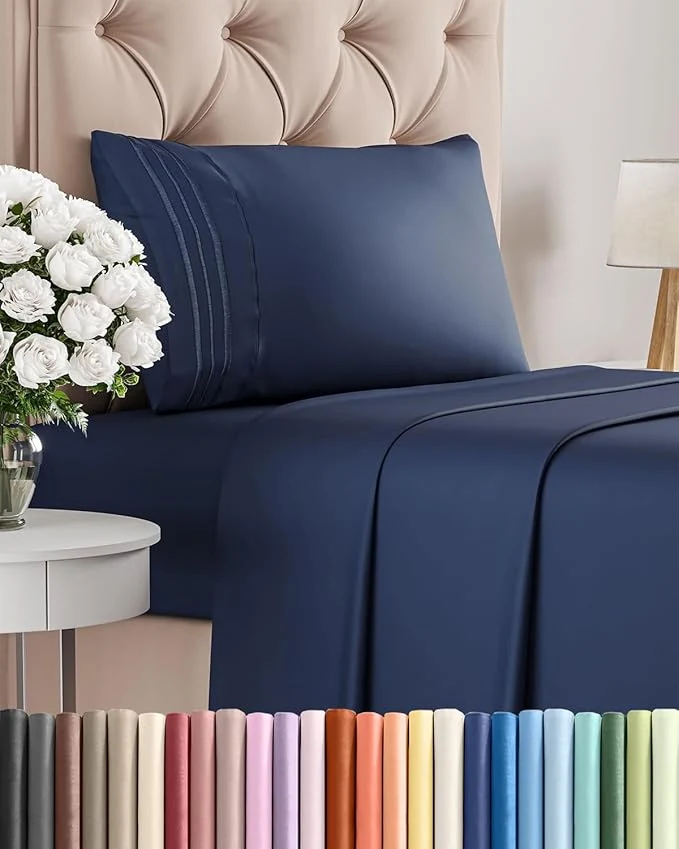 Optimized Twin Size 3 Piece Sheet Set – Comfy Breathable amp Cooling Bed Sheets Set – Hotel Luxury Bedding for Women Men Kids Teens Boys amp Girls – Deep Pockets Ultra-Soft Wrinkle – Oeko-Tex – Navy Blue Sophisticated