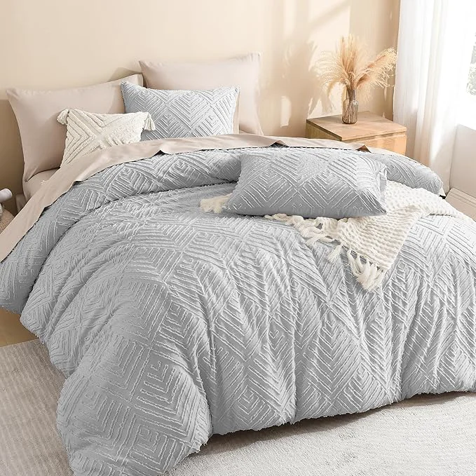 Excellent Litanika Oversized King Comforter Set Light Grey 3 Pieces Tufted Boho Farmhouse Bedding Comforter Set Lightweight Fluffy All Season Comforter Set 120x98In Comforter amp 2 Pillowcases Minimalist