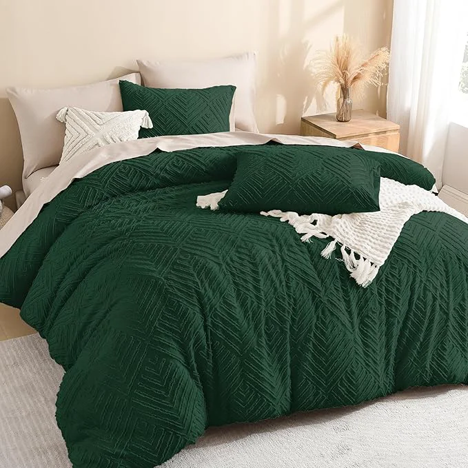 First-Class Litanika Super King Plus Comforter Emerald Green 3 Pieces Dark Green Tufted Boho Farmhouse Bedding Comforter Set Lightweight Fluffy All Season Comforter Set 120x128In Comforter amp 2 Pillowcases Secure