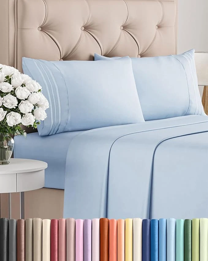 High-Quality Cal King Size 4 Piece Sheet Set – Comfy Breathable amp Cooling Bed Sheets Set – Hotel Luxury Bedding for Women Men Kids Teens Boys amp Girls – Deep Pockets Soft Wrinkle – Oeko-Tex – Sky Blue Modern