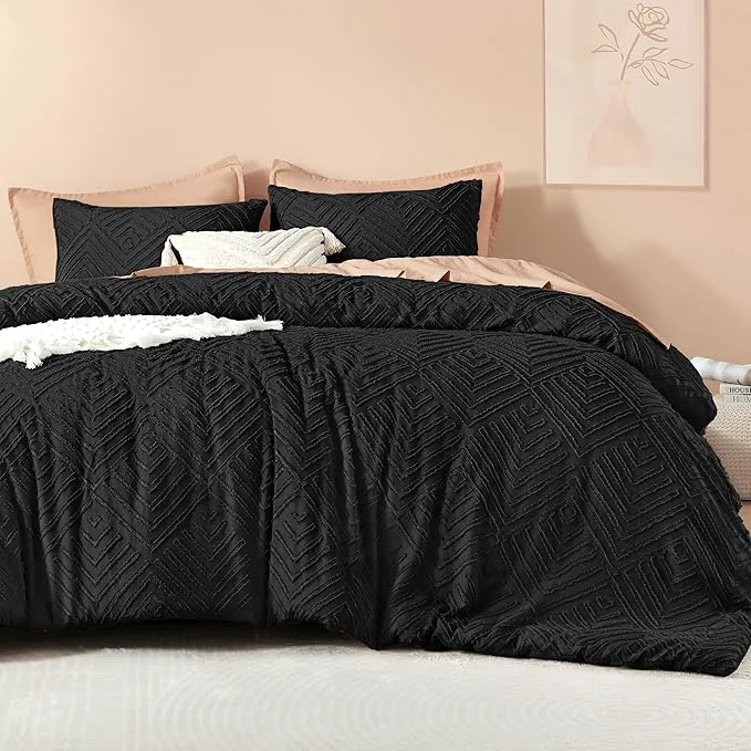 Practical Litanika Black King Size Comforter Set 3 Pieces Tufted Boho Farmhouse Bedding Comforter Sets Lightweight Fluffy Comforter Bed Set for All Season 104x90In Comforter and 2 Pillowcases High-End