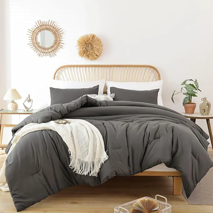 Solid ROSGONIA Oversized King Comforter 128×120 3pcs Super King Plus 1 Dark Gray Comforter amp 2 Pillowcases Lightweight Oversized King Bedding Set Blanket Consistent