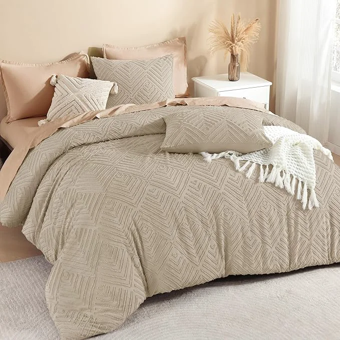 Carefully Designed Litanika Wheat Queen Comforter Set 3 Pieces Tufted Boho Farmhouse Bedding Comforter Sets Lightweight Fluffy Comforter Bed Set for All Season 90x90In Comforter and 2 Pillowcases Top-Quality