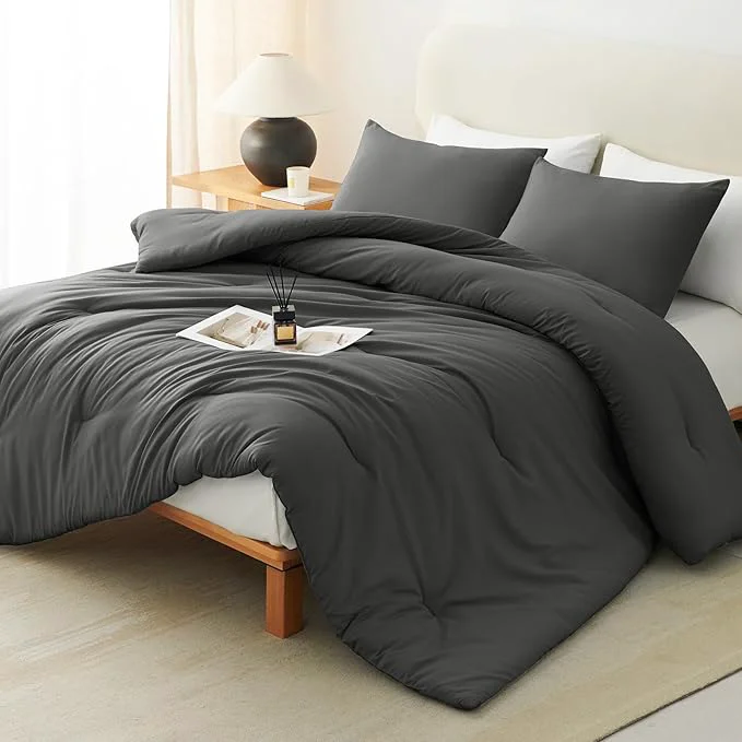 Flexible CozyLux Oversized King Comforter Set Dark Grey 3 Pieces 120×98 Solid Breathable Bedding Sets All Seasons Dark Gray Luxury Soft Lightweight Bed Set with Down Comforter and 2 Pillowcases Prestigious