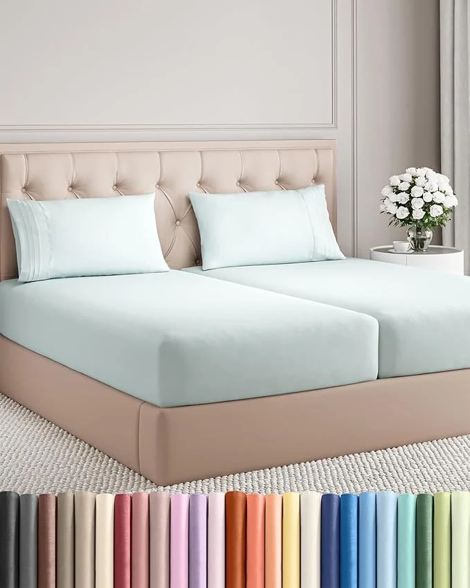 Easy-to-Use Split King Size 5 Piece Sheet Set – Comfy Breathable amp Cooling Bed Sheets Set – Hotel Luxury Bedding for Women Men Kids Teens Boys amp Girls – Deep Pockets Soft Wrinkle – Oeko-Tex – Ice Blue Functional