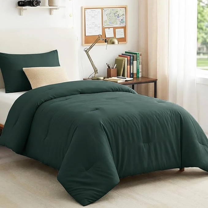 Versatile CozyLux Twin Twin XL Comforter Set Forest Green 2 Pieces Twin Extra Long Solid Breathable Bedding Sets College Dorm Luxury Soft Bed Set with Down Comforter and 1 Pillowcase All Seasons Specialty