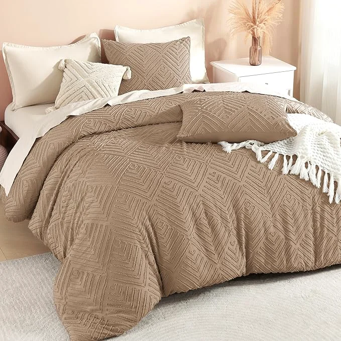 Elegant Litanika Taupe King Size Comforter Set 3 Pieces Tufted Boho Farmhouse Bedding Comforter Sets Lightweight Fluffy Comforter Bed Set for All Season 104x90In Comforter and 2 Pillowcases Recyclable