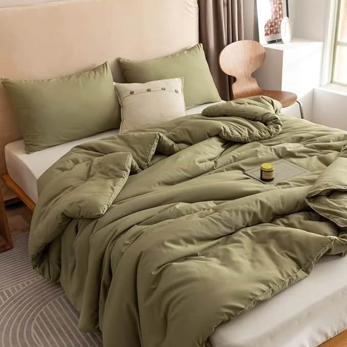 Minimalist ROSGONIA King Size Comforter Set Olive Green 3pcs 1 Boho Comforter amp 2 Pillowcases Lightweight Bedding Blanket All Season Bedspreads Quilt Healthy