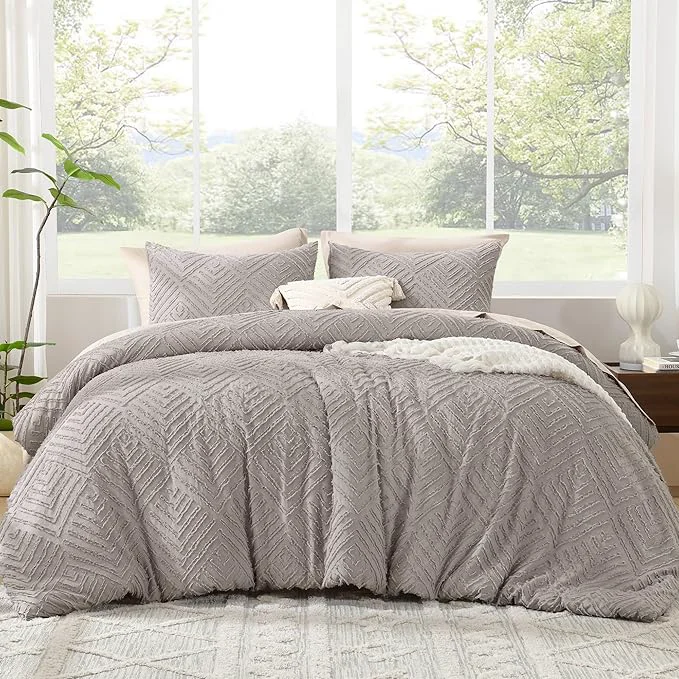Durable Litanika King Size Comforter Set Rose Grey 3 Pieces Cream Tufted Boho Farmhouse Bedding Comforter Sets Lightweight Fluffy Comforter Bed Set for All Season 104x90In Comforter and 2 Pillowcases Proven
