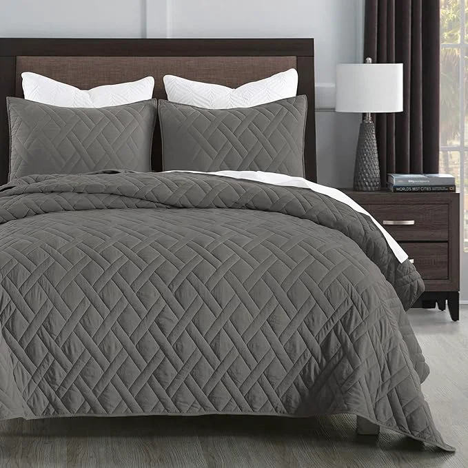 Consistent HORIMOTE HOME Quilt Set Twin Size Grey Classic Geometric Diamond Stitched Pattern Microfiber Ultra Soft Lightweight Bedspread Coverlet for All Season 2 Piece Includes 1 Quilt and 1 sham Genuine