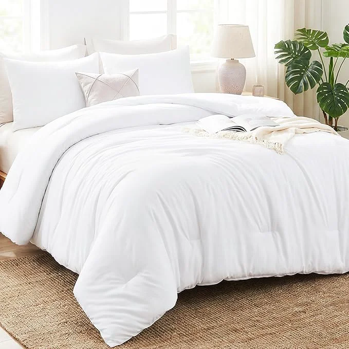 Premium Material CozyLux Oversized Queen Comforter Set White 3 Pieces 98×98 Solid Breathable Quilted Bedding Sets for All Season Luxury Soft Lightweight Bed Set with Down Comforter and 2 Pillowcases Official