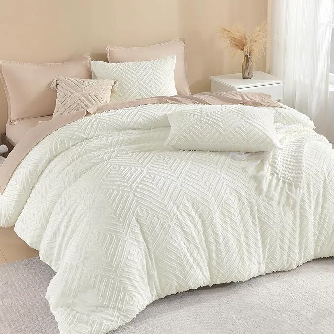 Minimalist Litanika Super King Plus Comforter Ivory 3 Pieces Tufted Boho Farmhouse Bedding Comforter Set Lightweight Fluffy All Season Comforter Set 120x128In Comforter amp 2 Pillowcases Original Design