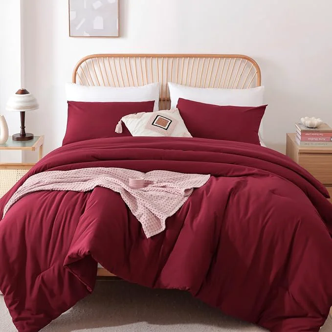 Environmentally Friendly ROSGONIA Full Size Comforter Sets for Girls Boys Kids Dark Red 3pcs Comforter Full Size 1 Comforter amp 2 Pillowcases Lightweight Dorm Bedding Sets Responsible