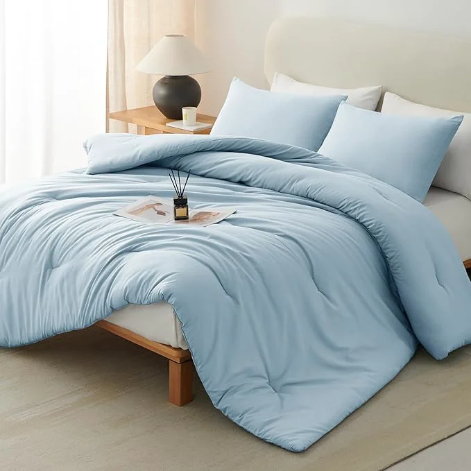 Proven CozyLux Queen Comforter Set Light Blue 3 Pieces Solid Comforters Queen Size Breathable Bedding Sets Luxury Soft Lightweight Bed Set with Down Comforter and 2 Pillowcases for All Seasons Flexible