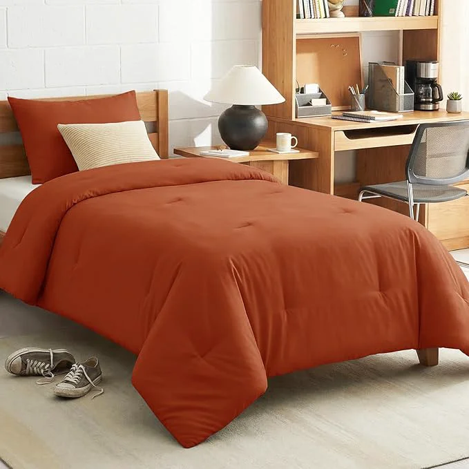 CozyLux Terracotta Comforter Set Twin Twin XL Size 2 Pieces Burnt Orange Twin Extra Long Solid Breathable Bedding Sets Luxury Soft Bed Set with Down Comforter and 1 Pillowcase All Season Exceptional