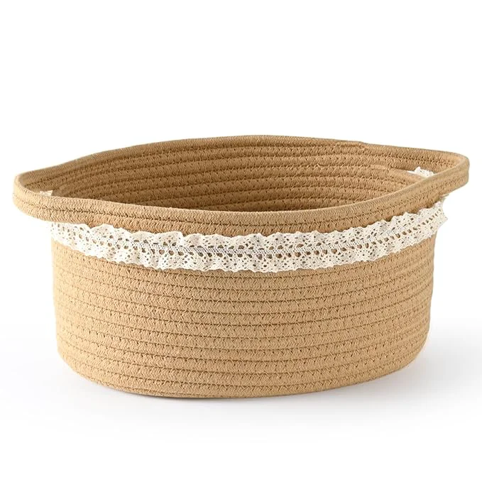 Traditional Happyiren Brown Woven Cotton Rope Storage Basket Secure