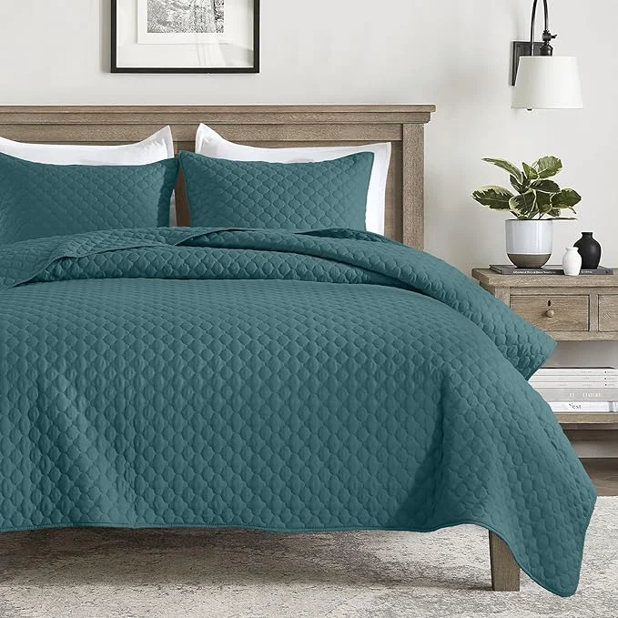 First-Class HORIMOTE HOME Quilt Twin Size Teal Blue Lightweight Quilt for Summer Ultra-Soft Microfiber Modern Style Quilted Clouds Pattern Bedspread Quit Set 2 Pieces 1 Quilt and 1 Pillow Sham Superior