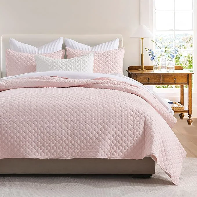 Outstanding HORIMOTE HOME Quilt Twin Size Light Pink Lightweight Quilt for Summer Ultra-Soft Microfiber Modern Style Quilted Clouds Pattern Bedspread Quit Set 2 Pieces 1 Quilt and 1 Pillow Sham Exclusive