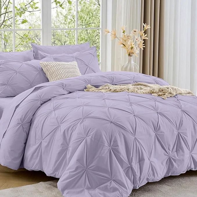 Outstanding Sasttie Twin Comforter Set 5-Piece Bed in a Bag Pintuck Bedding Set for All Season Includes Comforter Flat Sheet Fitted Sheet Pillowcase and Pillowsham Lavender Artisan