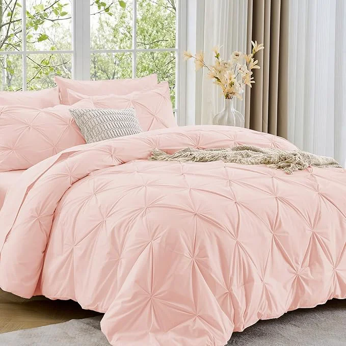 Durable Sasttie Twin Comforter Set 5-Piece Bed in a Bag Pintuck Bedding Sets for All Season Includes Comforter Flat Sheet Fitted Sheet Pillowcase and Pillowsham Blush Pink Soft