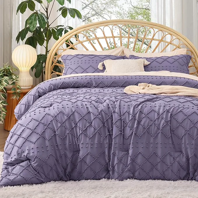 Excellent Bedsure Twin Comforter Set – Grayish Purple Boho Twin Comforter Shabby Chic Dorm Bedding Set for Kids 2 Pieces Modern Farmhouse Bed Set Includes 1 Pillow Sham Exclusive