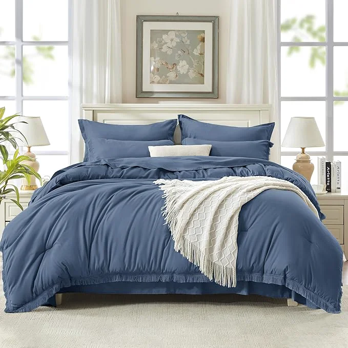 Versatile Andency California King Size Comforter Set with Sheets Bluish Grey – 7 Pieces Cal King Bed in a Bag Boho Bedding Sets Bed Set with Comforter Sheets Pillowcases amp Shams Reliable