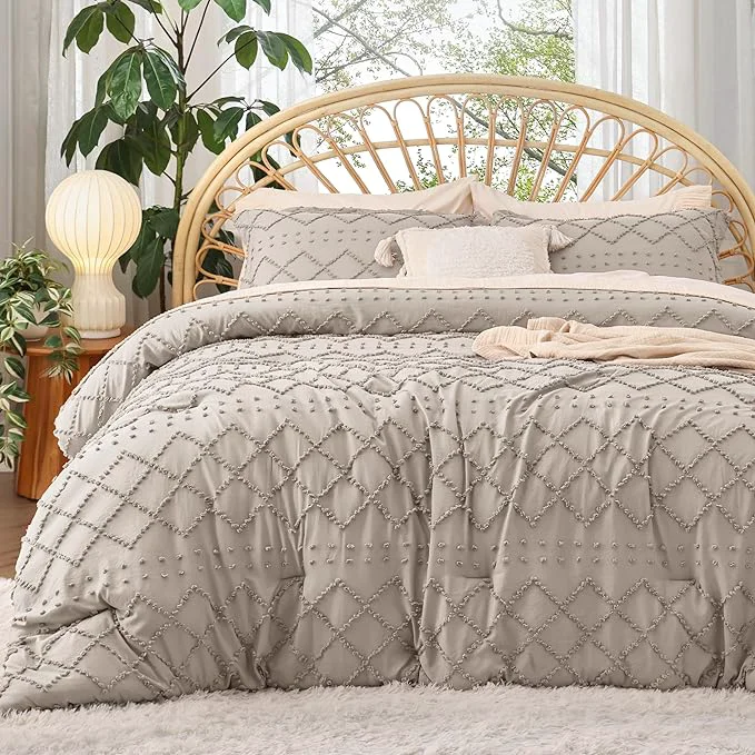Next-Generation Bedsure Twin Comforter Set – Linen Comforter Boho Tufted Shabby Chic Bedding for Kids 2 Pieces Vintage Farmhouse Bed Set for All Seasons Fluffy Soft Bedding with 1 Pillow Sham Excellent