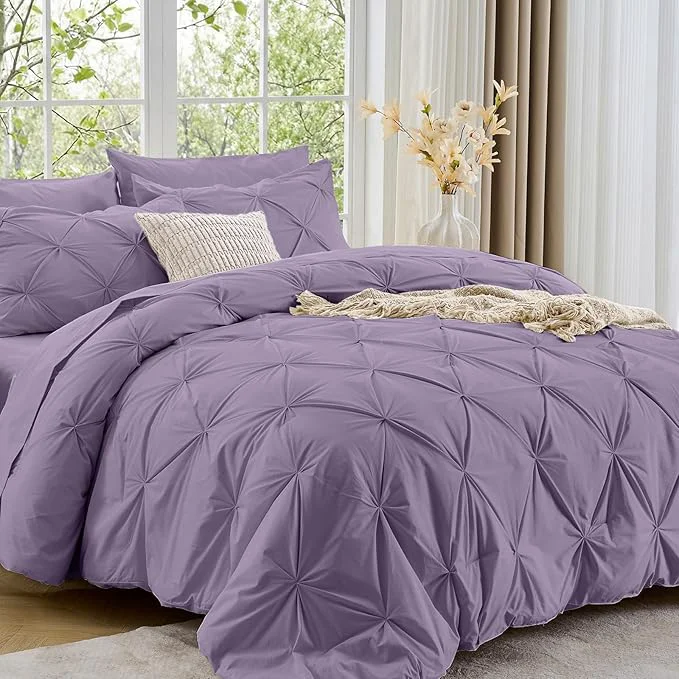 Environmentally Friendly Sasttie Twin Comforter Set 5-Piece Bed in a Bag Pintuck Bedding Sets for All Season Includes Comforter Flat Sheet Fitted Sheet Pillowcase and Pillowsham New Purple Minimalist