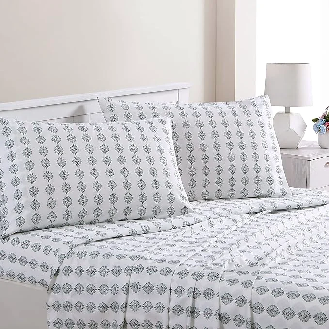 Trusted Modern Threads Printed 4-Piece Extra Soft Bedding Sheets amp Pillowcase Set Deep Pocket up to 16 inch Mattress Claire Queen Certified