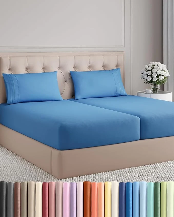 Professional Split King Size 5 Piece Sheet Set – Comfy Breathable amp Cooling Bed Sheets Set – Hotel Luxury Bedding for Women Men Kids Teens Boys amp Girls – Deep Pockets and Wrinkle – Oeko-Tex – Royal Blue Premium
