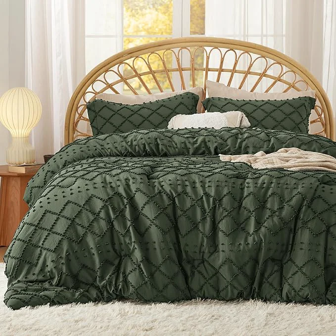 Effective Bedsure Queen Comforter Set – Olive Green Comforter Boho Tufted Shabby Chic Bedding for Kids 3 Pieces Vintage Farmhouse Bed Set for All Seasons Fluffy Soft Bedding with 2 Pillow Shams Powerful