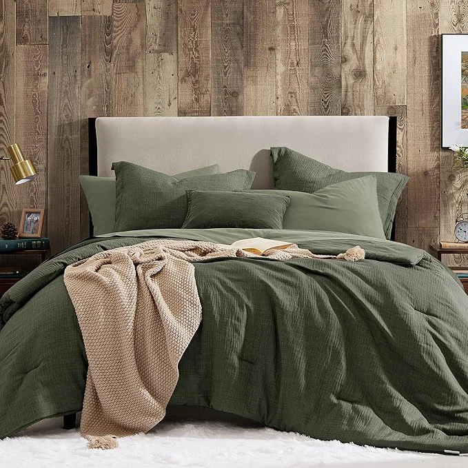 Functional Geniospin California King Comforter Set – 7 Pieces Comforter King Size Soft Solid Bedding Set for All Season Textured Bed in a Bag with Sheets Pillowcases amp Shams Dark Green 104 39 39 x96 39 39 Fashionable