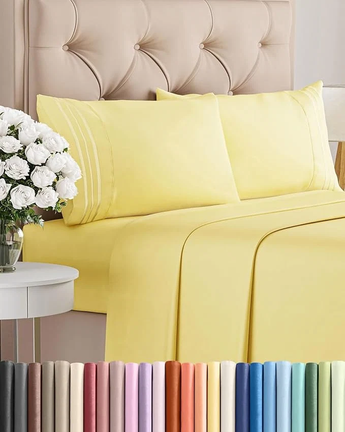 Next-Generation Cal King Size 4 Piece Sheet Set – Comfy Breathable amp Cooling Bed Sheets Set – Hotel Luxury Bedding for Women Men Kids Teens Boys amp Girls – Deep Pockets Soft and Wrinkle – Oeko-Tex – Yellow Relaxed