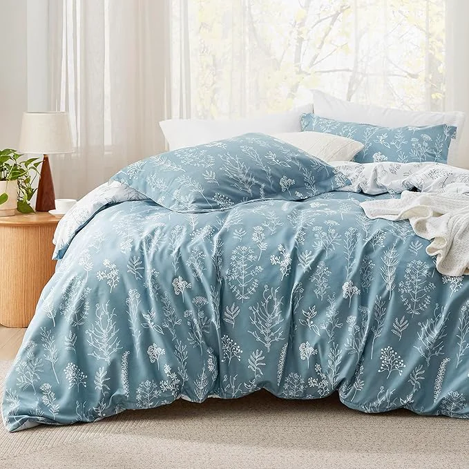 Exclusive Bedsure California King Comforter Set – Mineral Blue Bed Set 3 Pieces Cute Floral Bedding 1 Soft Reversible Botanical Flowers Comforter and 2 Pillow Shams Refined