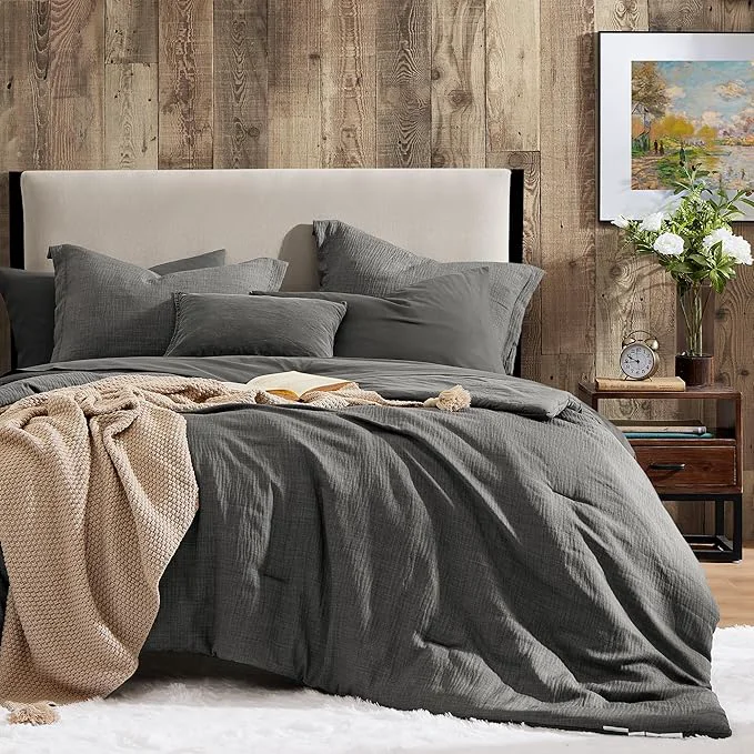 Refined Geniospin Queen Comforter Set – 7 Pieces Comforter Queen Size Solid Bedding Set for All Season Textured Bed in a Bag with Flat Sheet and Fitted Sheet Pillowcases and Shams Grey 90 39 39 x90 39 39 Original Design