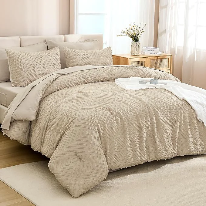 Pure Andency Oversized King Size Comforter Set with Sheets Khaki – 7 Pieces Bed in a Bag Oversized King Boho Tufted Lightweight Bedding Sets with Comforter Sheets Pillowcases amp Shams Next-Generation