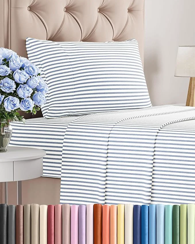Exclusive Twin XL Size 3 Piece Sheet Set – Comfy Breathable amp Cooling Bed Sheets Set – Hotel Luxury Bedding for Women Men Kids Teens Boys amp Girls – Deep Pockets and Wrinkle – Oeko-Tex – Blue Stripes 2 Dependable