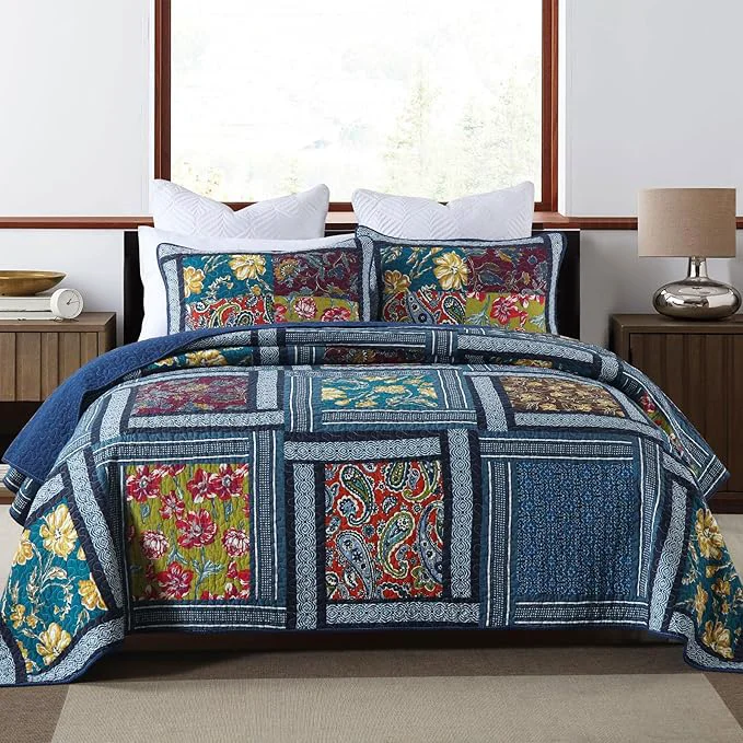 Reliable Secgo Queen Comforter Set for Bed – Cotton Quilts Queen Size Burgundy Bedspreads 90 98 Inch with 2 Pillow Shams Patchwork Reversible Lightweight Bedding Crafted