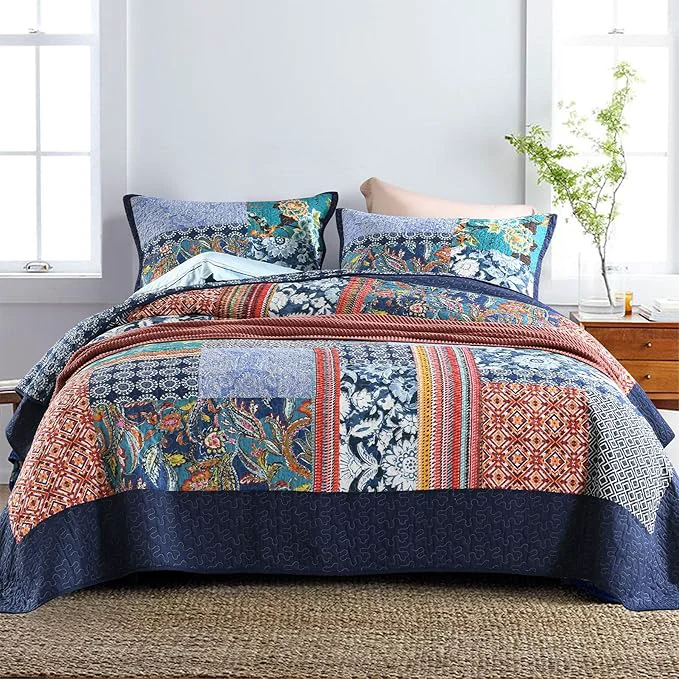 First-Class Secgo California King Quilt Size – Cotton Oversized California Comforter Set Bedding Sets 120 110 Inch with 2 Pillow Shams Patchwork Reversible Lightweight Bedspread Environmentally Friendly