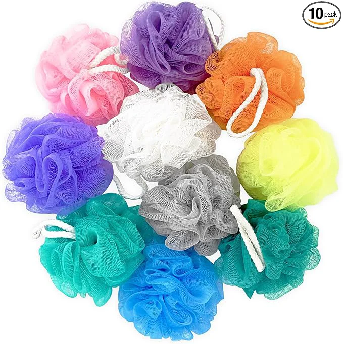 Genuine 10 Pcs Bath Loofah Shower Mesh Sponge Pouf Soft Mesh Shower Loofahs World-Class