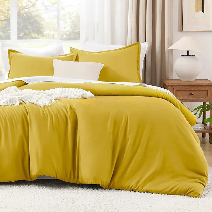 Prestigious Litanika Mustard Yellow Comforter Set Queen Size 3 Pieces Lightweight Solid Bedding Comforter Set All Season Fluffy Bed Set 90x90In Comforter amp 2 Pillowcases Relaxed